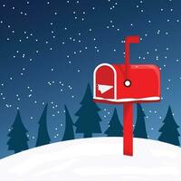 Cartoon Christmas illustration of a red postbox in the snow. Letters for Santa Claus vector