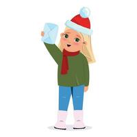 Cute cartoon illustration of a girl sending a letter with wishes to Santa Claus. Winter holiday banner vector