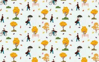 Collection of a man doing different leisure activities in autumn. Outdoor activities. Autumn seamless pattern. vector