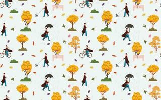 Collection of a man doing different leisure activities in autumn. Outdoor activities. Autumn seamless pattern. vector