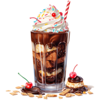 chocolate milkshake com coberturas em uma transparente fundo ai generativo png