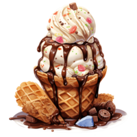 Ice cream with topping on a transparent background AI Generative png