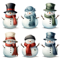 Snowman Christmas Watercolor transparrent background AI Generative png