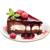 chocolate bolo com açoitado creme e framboesas em uma transparente fundo ai generativo png