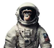 portrait de humanoïde anthropomorphe chimpanzé portant astronaute costume isolé transparent png