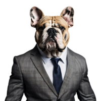 porträtt av humanoid antropomorf bulldogg bär företag kostym isolerat transparent png