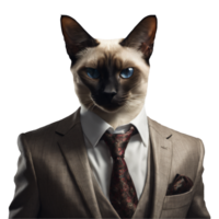 Portrait of Humanoid Anthropomorphic Siamese Cat Wearing Business Suit Isolated Transparent png