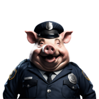 retrato do humanóide antropomórfico ávido gordo porco vestindo polícia Policial terno com mal sorriso pretensioso expressão isolado transparente png