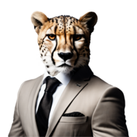 Portrait of Humanoid Anthropomorphic Cheetah Wearing Business Suit Isolated Transparent png