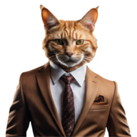 portrait de humanoïde anthropomorphe gingembre chat portant Orange marron affaires costume isolé transparent png