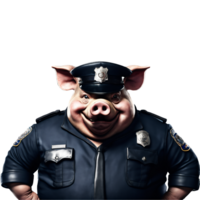 Porträt von Humanoid anthropomorph gierig Fett Schwein tragen Polizei Offizier passen mit böse Grinsen Ausdruck isoliert transparent png