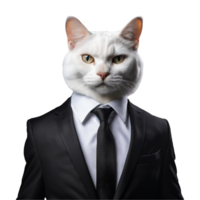 portrait de humanoïde anthropomorphe blanc chat portant noir affaires costume isolé transparent png