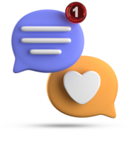 3d interpretazione di discorso amore bolla con notifica icone, 3d pastello Chiacchierare amore icona impostare. png