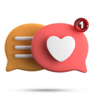 3d representación de habla amor burbuja con notificación iconos, 3d pastel charla amor icono colocar. png