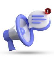 3d representación de megáfono y habla burbuja con notificación iconos, 3d pastel charla icono colocar. png