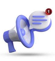 3d Renderização do megafone e discurso bolha com notificação ícones, 3d pastel bate-papo ícone definir. png