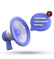 3d Renderização do megafone e discurso bolha com notificação ícones, 3d pastel bate-papo ícone definir. png