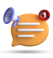 3d rendering of megaphone and speech bubble with notification icons, 3D pastel chat icon set. png