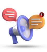 3d rendering of megaphone and speech bubble with notification icons, 3D pastel chat icon set. png