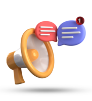 3d rendering of megaphone and speech bubble with notification icons, 3D pastel chat icon set. png