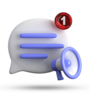 3d rendering of megaphone and speech bubble with notification icons, 3D pastel chat icon set. png