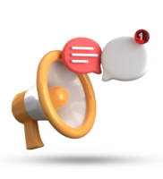 3d Renderização do megafone e discurso bolha com notificação ícones, 3d pastel bate-papo ícone definir. png