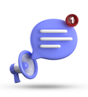 3d rendering of megaphone and speech bubble with notification icons, 3D pastel chat icon set. png