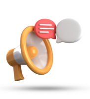 3d renderen van megafoon en toespraak bubbel pictogrammen, 3d pastel babbelen icoon set. png