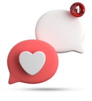 3d Rendern von Rede Liebe Blase mit Benachrichtigung Symbole, 3d Pastell- Plaudern Liebe Symbol Satz. png