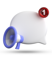 3d interpretazione di megafono e discorso bolla con notifica icone, 3d pastello Chiacchierare icona impostare. png