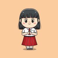 Indonesian student elementary school cute kawaii girl character vector