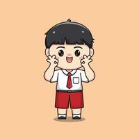 Indonesian student elementary school saluting cute kawaii boy character vector