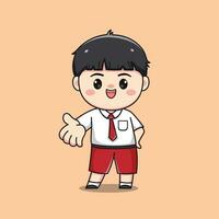 Indonesian student elementary school cute kawaii boy character vector