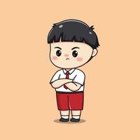 Indonesian student elementary school feeling mad cute kawaii boy character vector