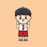 Indonesian student elementary school with thumb up cute kawaii boy character vector