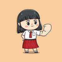 Indonesian student elementary school feeling proud cute kawaii girl character vector