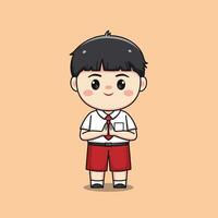 Indonesian student elementary school cute kawaii boy character vector