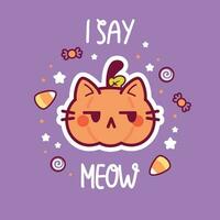 Cute pumpkin cat Halloween illustration vector