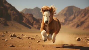 a Mini Pony Horse running over the desert photo