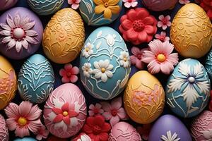 Colorful happy easter eggs pattern design pastel easter egg closeup photo