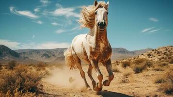 a horse running on the wide grass photo