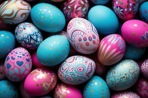 Colorful happy easter eggs pattern design pastel easter egg closeup photo