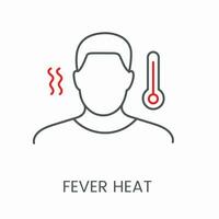 Increase in body temperature, icon high temperature, heat in vector