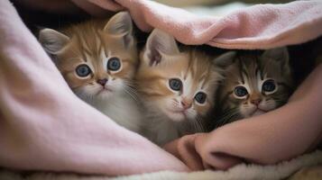 un grupo de adorable gatitos abrazado arriba juntos foto