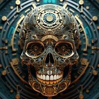 skull image with robotic texture photo