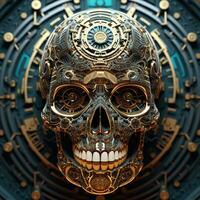 skull image with robotic texture photo