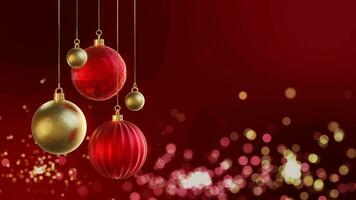 Red gold christmas ball with glow bokeh background video