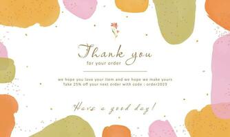 thank you card, greeting card template with colorful abstract watercolor background vector