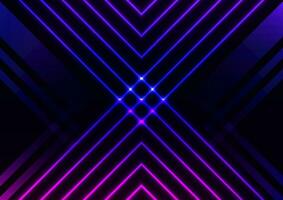 Technology square triangle digital neon light line laser purple dark presentation background vector