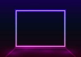 Abstract violet square neon light line center frame dark background vector